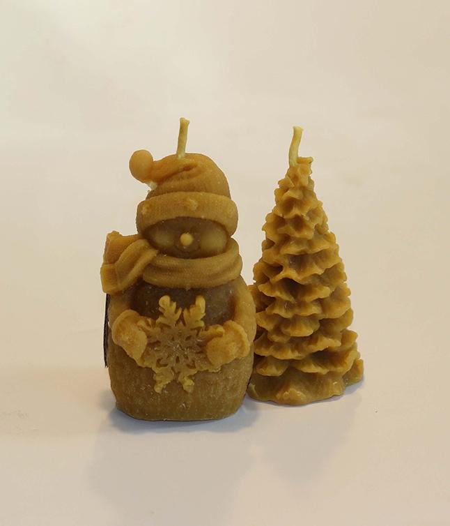 Viaszterm&eacute;kek &eacute;s gyerty&aacute;k - 513-2 (2 db-os kar&aacute;csonyi dekor, h&oacute;ember &eacute;s fenyőfa)